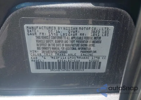 2016 Nissan Sentra S из США, поврежденный, VIN 3N1AB7AP8GY320043